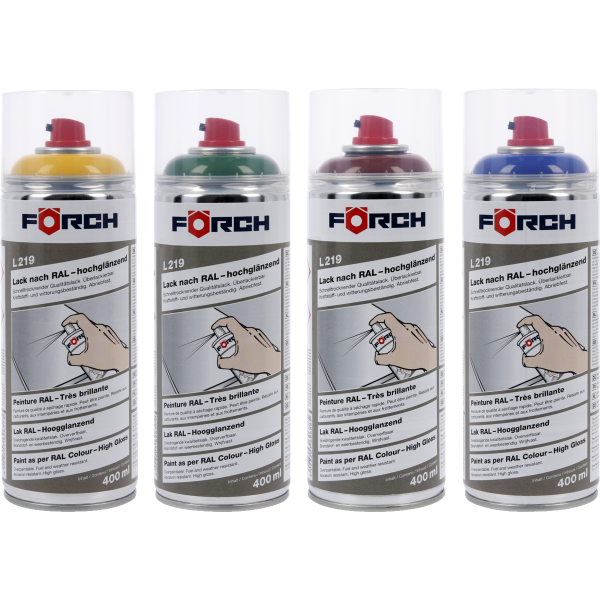 Förch Lack L219 Hochglanz Sprühdose – RAL 5010 Enzianblau, 400 Ml, Witterungsbeständig, Temperaturbeständig -35°C Bis +100°C